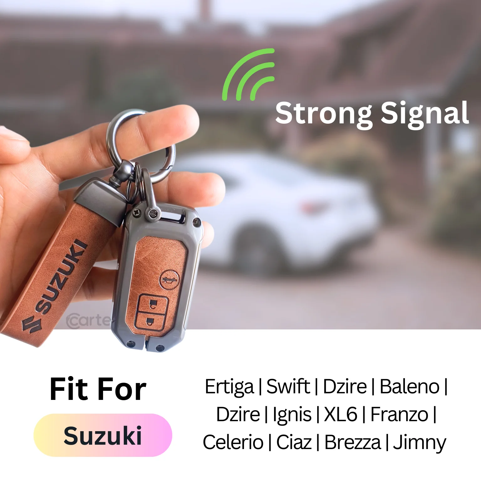 Metal Leather Key Cover for Suzuki Ertiga, Swift, Dzire, Baleno, Ignis, XL6, Franzo, Celerio, Ciaz, Brezza, Jimny   | 3 Button Smart Key - Image 3