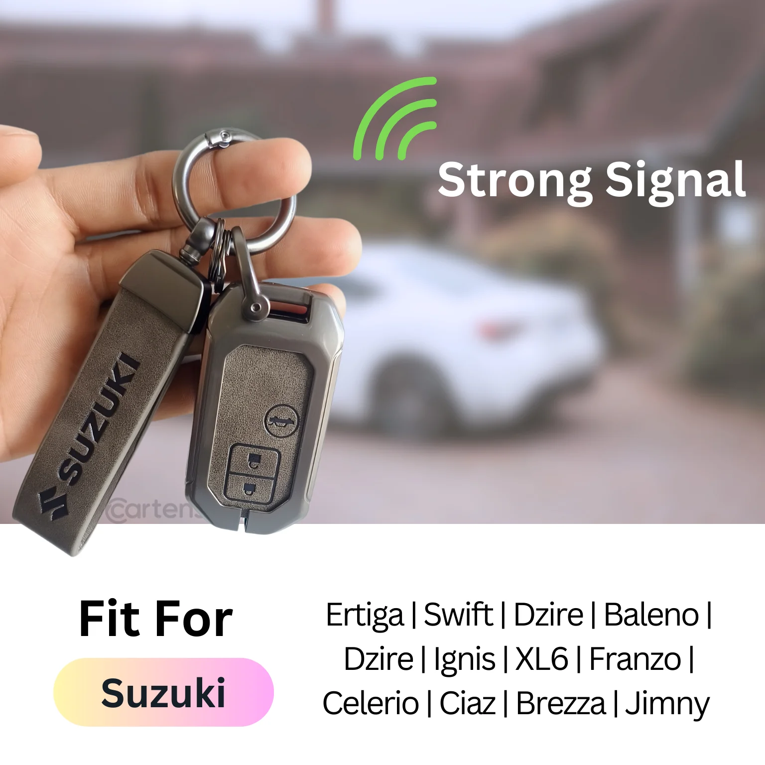 Metal Leather Key Cover for Suzuki Ertiga, Swift, Dzire, Baleno, Ignis, XL6, Franzo, Celerio, Ciaz, Brezza, Jimny | 3 Button Smart Key - Image 3