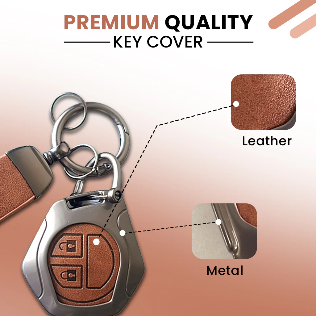 Metal Leather Key Cover for Suzuki Swift, Dzire, Ertiga, Baleno, Celerio, WagonR, Ritz, Brezza, Scross, Alto, Fronx, XL6, Ciaz, Grand Vitara, Jimny, Alto K10, S Presso, Ignis |for Toyoto Rumion, Hyryder, Urben Cruiser, Galanza | 2 Button Key - Image 4