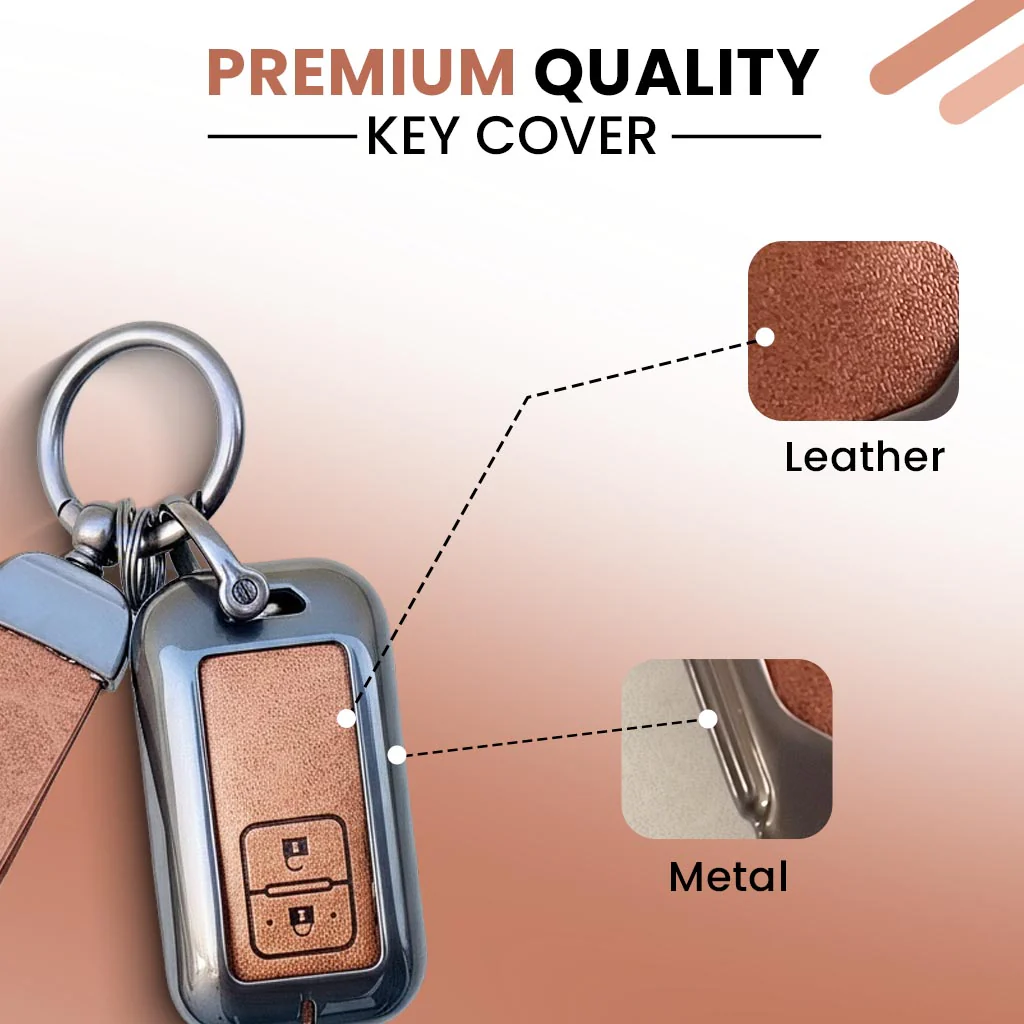 Metal Leather Key Cover For Toyota Glanza, Urban Cruiser hyryder | 2 button Smart Key| - Image 3