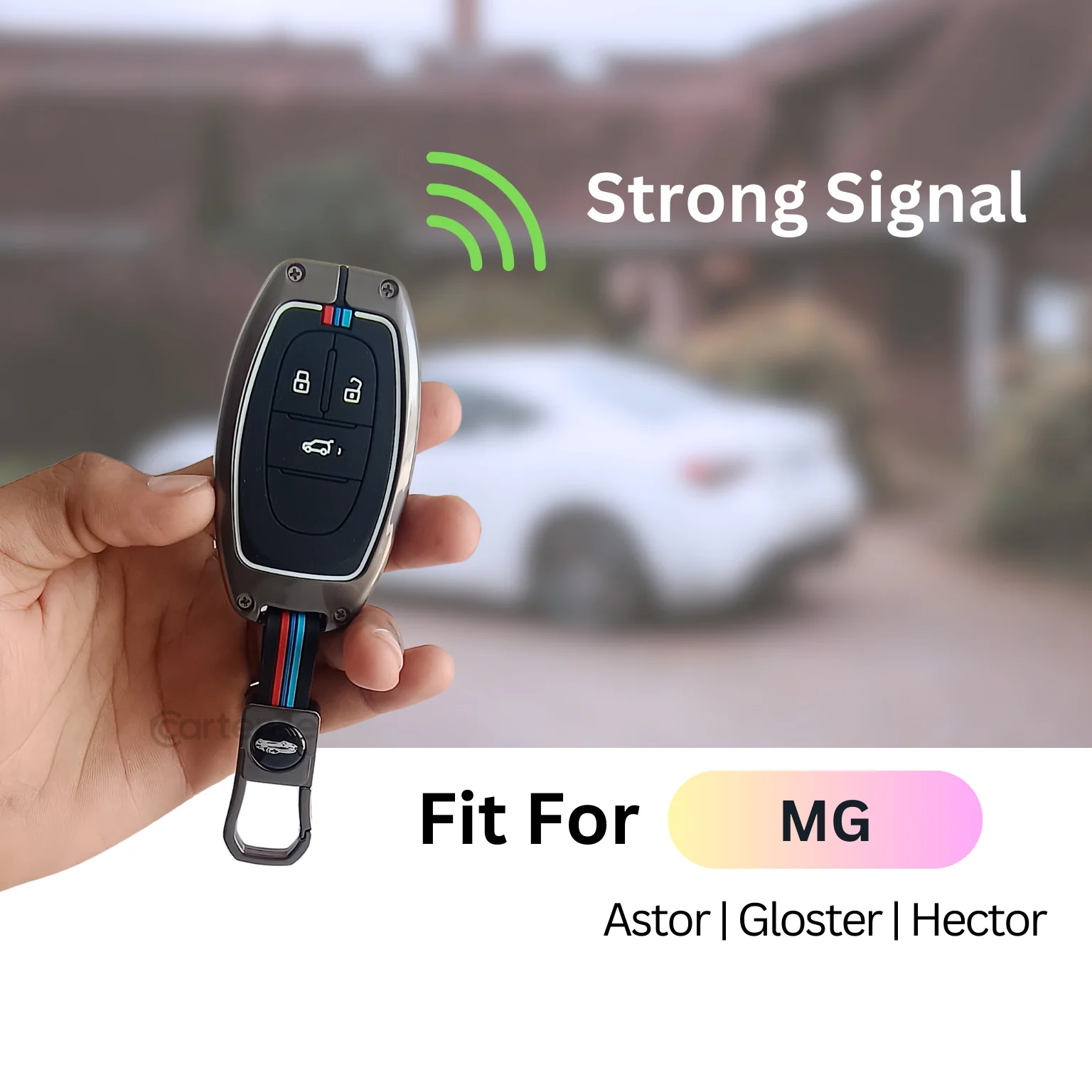 Metal Silicon Car Key Cover For MG Astor, Gloster, Hector | 3 Button Smart Key - Image 4