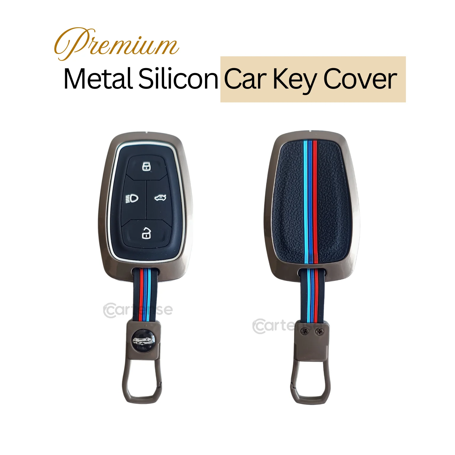 Metal Silicon Car Key Cover For TATA Punch, Tiago, Altroz, Nexon, Harrier, Safari, EV, Sierra | 4 Button Smart Key - Image 3