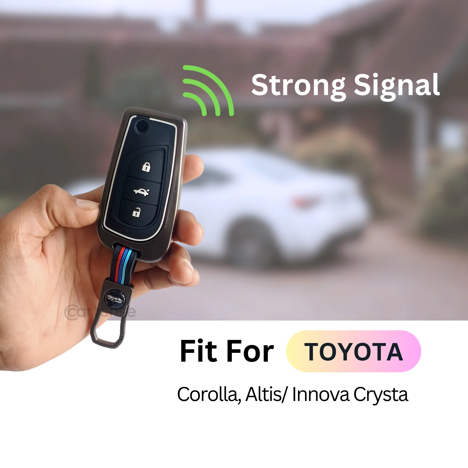 Metal Silicon Car Key Cover For Toyota Corolla Altis, Innova Crysta   | 3 Button Flip Key - Image 5