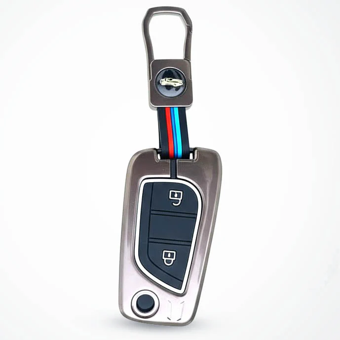 Metal Silicon Car Key Cover For Toyota Corolla, Camry, Ascent, Yaris,  Levin  | 2 Button Flip Key - Image 3