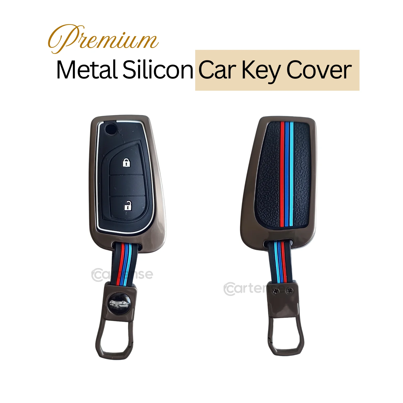 Metal Silicon Car Key Cover For Toyota Corolla, Camry, Ascent, Yaris,  Levin  | 2 Button Flip Key - Image 6