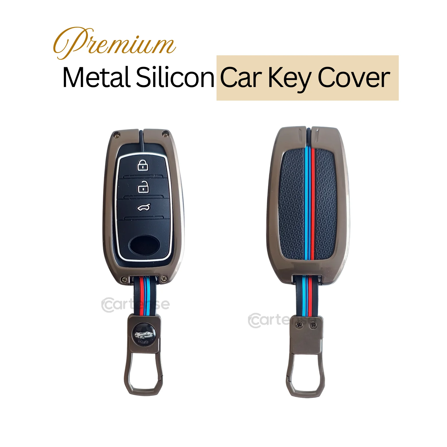 Metal Silicon Car Key Cover For Toyota Fortuner, Hilux, Innova Crysta,  Legender, Innova HyCross, Land Cruiser | 3 Button Type M1 Push Start Smart Key - Image 3