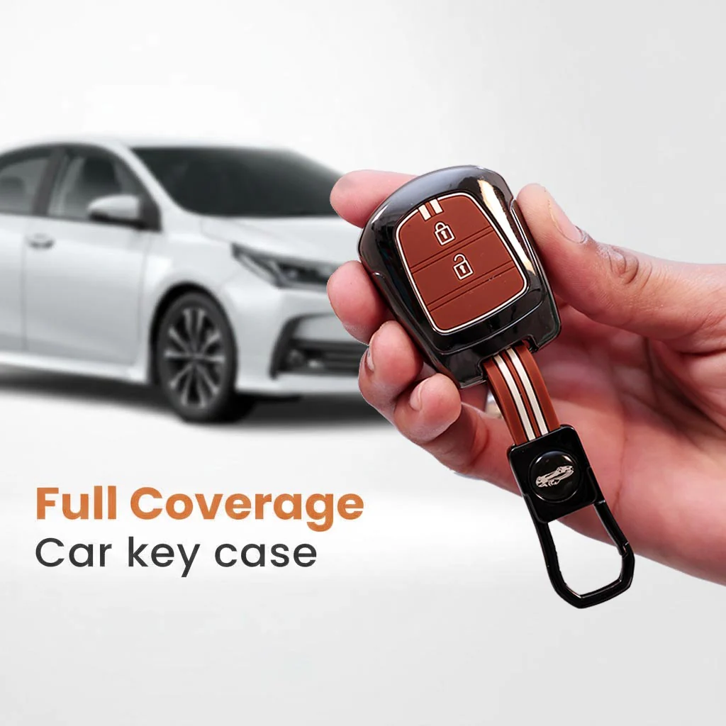 Metal Silicon Car Key Cover with Zinc Alloy For Hyundai Santro, Eon, i10 Grand - 2 Button Smart Key - 360° Shock-Proof Protection - (Biscuit Brown) - Image 3
