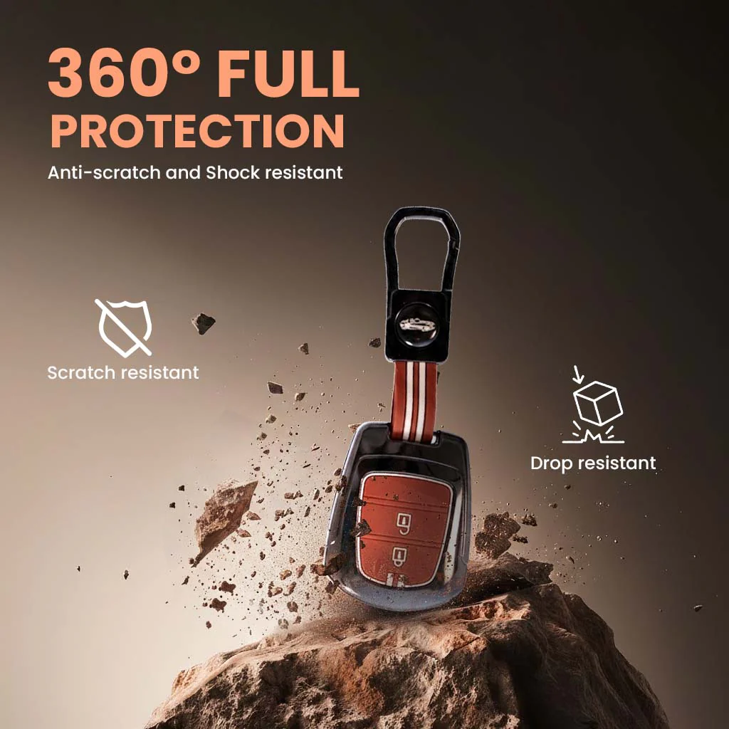 Metal Silicon Car Key Cover with Zinc Alloy For Hyundai Santro, Eon, i10 Grand - 2 Button Smart Key - 360° Shock-Proof Protection - (Biscuit Brown) - Image 4