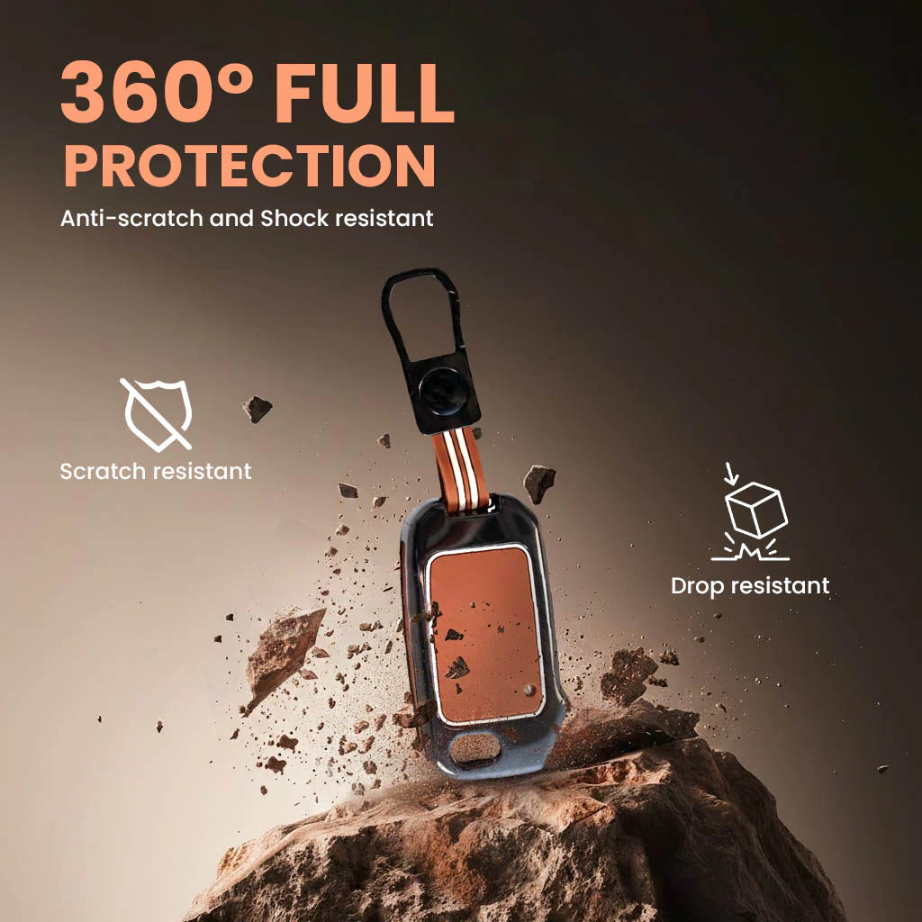 Metal Silicon Car Key Cover With Zinc Alloy Compatible With Kia, Kia Seltos HTE, Sonet HTE, Carens Premium, Prestige - 3 Button Flip Key - 360° Shock-Proof Protection For Kia - (Biscuit Brown) - Image 4