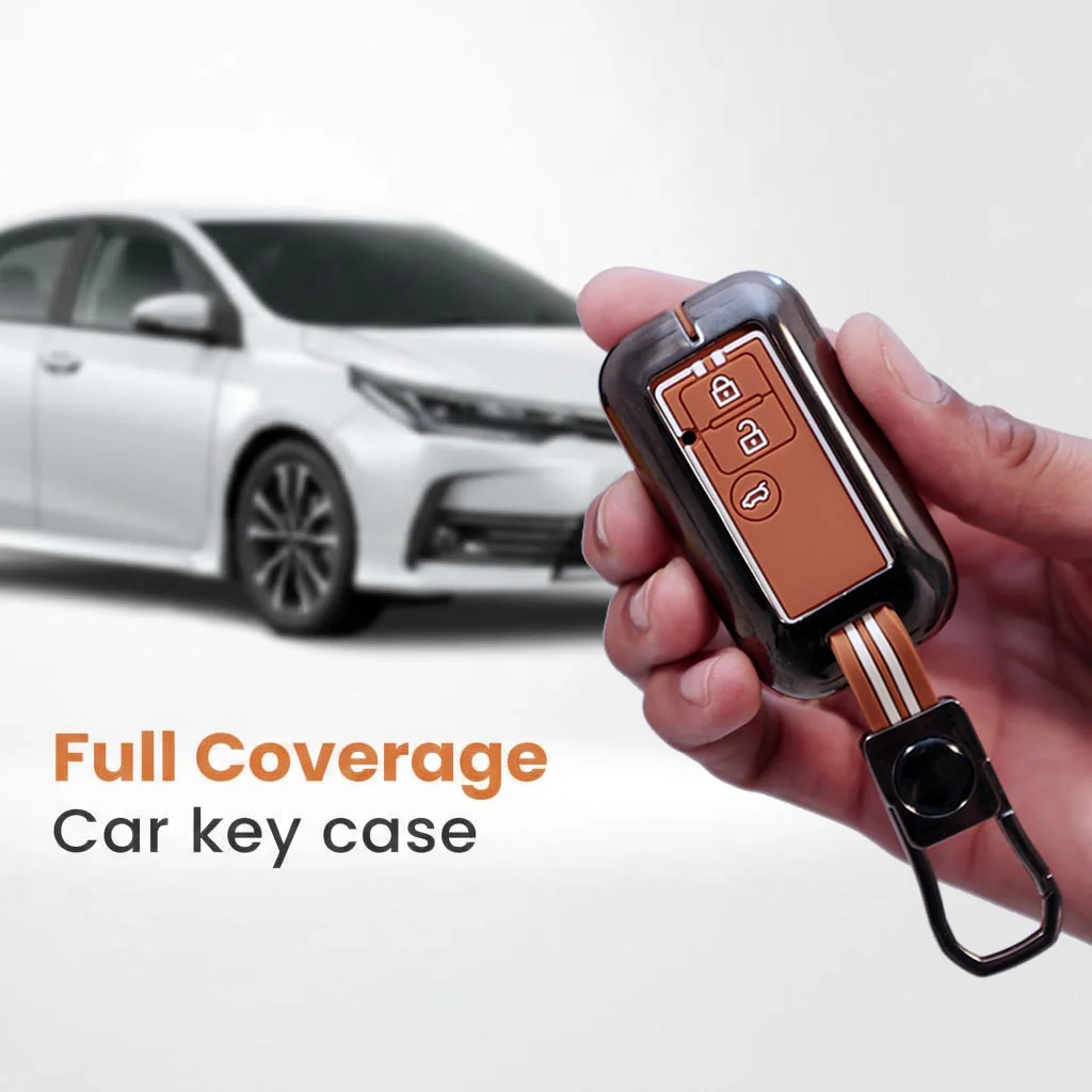 Metal Silicon Car Key Cover with Zinc Alloy For Suzuki Ertiga, Swift, Dzire, Baleno, Ignis, XL6, Franzo, Celerio, Ciaz, Brezza, Jimny - 3 Button Smart Key - 360° Shock-Proof Protection - (Biscuit Brown) - Image 3