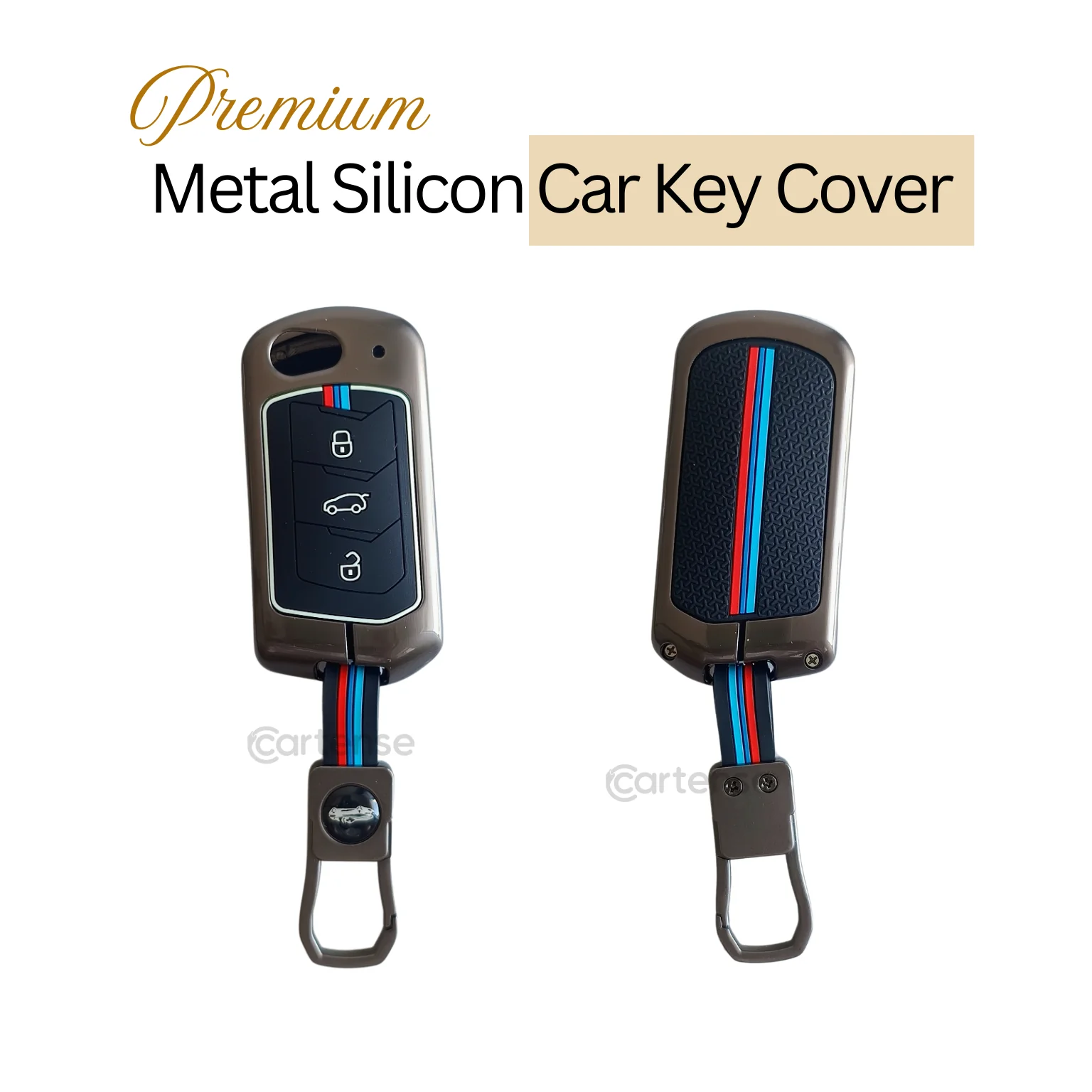 Metal Silicon Key Cover For Mahindra Scorpio, XUV 300,  Marazzo, XUV 700,  3XO, XUV 400 EV,  Bolero, Thar, TUV 3  & Thar Roxx | 3 Button Flip Key - Image 3