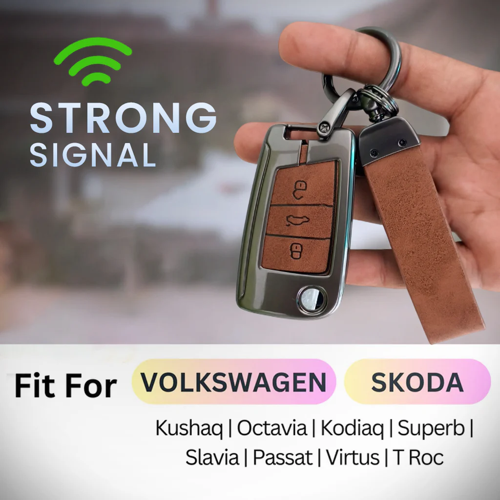 Metal Leather Key Cover for Skoda/Volkswagen Kushaq, kylaq, Octavia, Kodiaq, Superb, Slavia, Passat, Virtus, T Roc | 3 Button Flip Key - Image 3