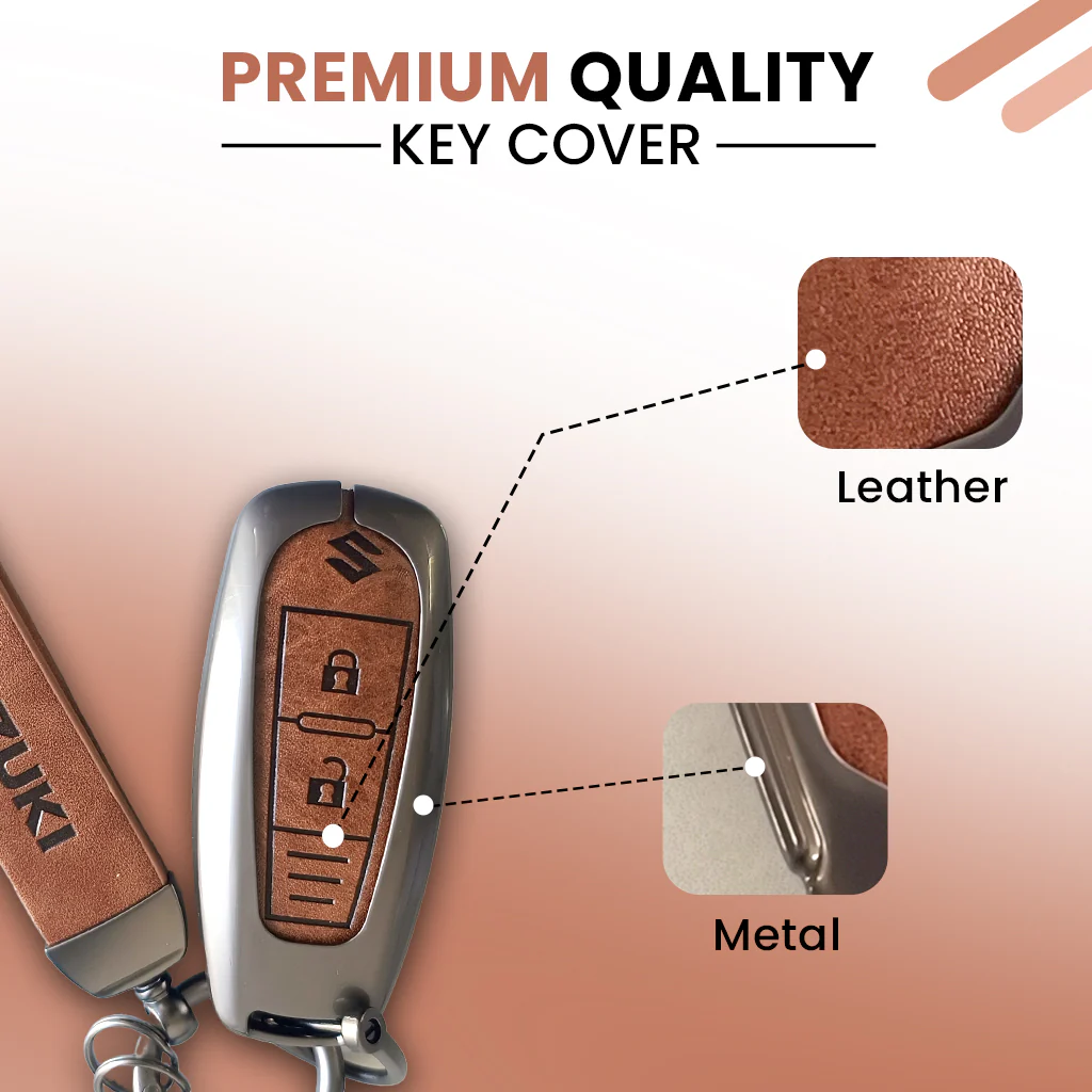 Metal Leather Key Cover for Suzuki Baleno, Ciaz, Grand Vitara, Brezza, S Cross, Swift, Ignis, XL6, Fronx | 2 Button Smart Key - Image 4