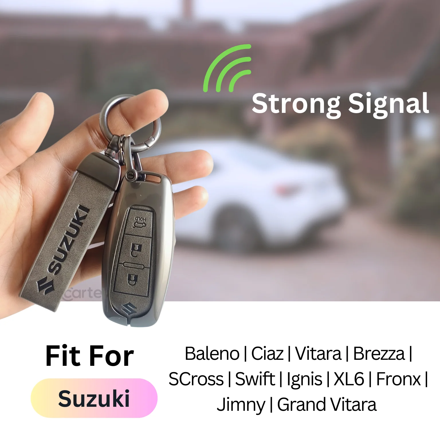 Metal Leather Key Cover for Suzuki Baleno, Ciaz, Vitara, Brezza, S Cross, Swift, Ignis, XL6, Fronx, Jimny,  Grand Vitara  | 3 Button Smart Key - Image 3