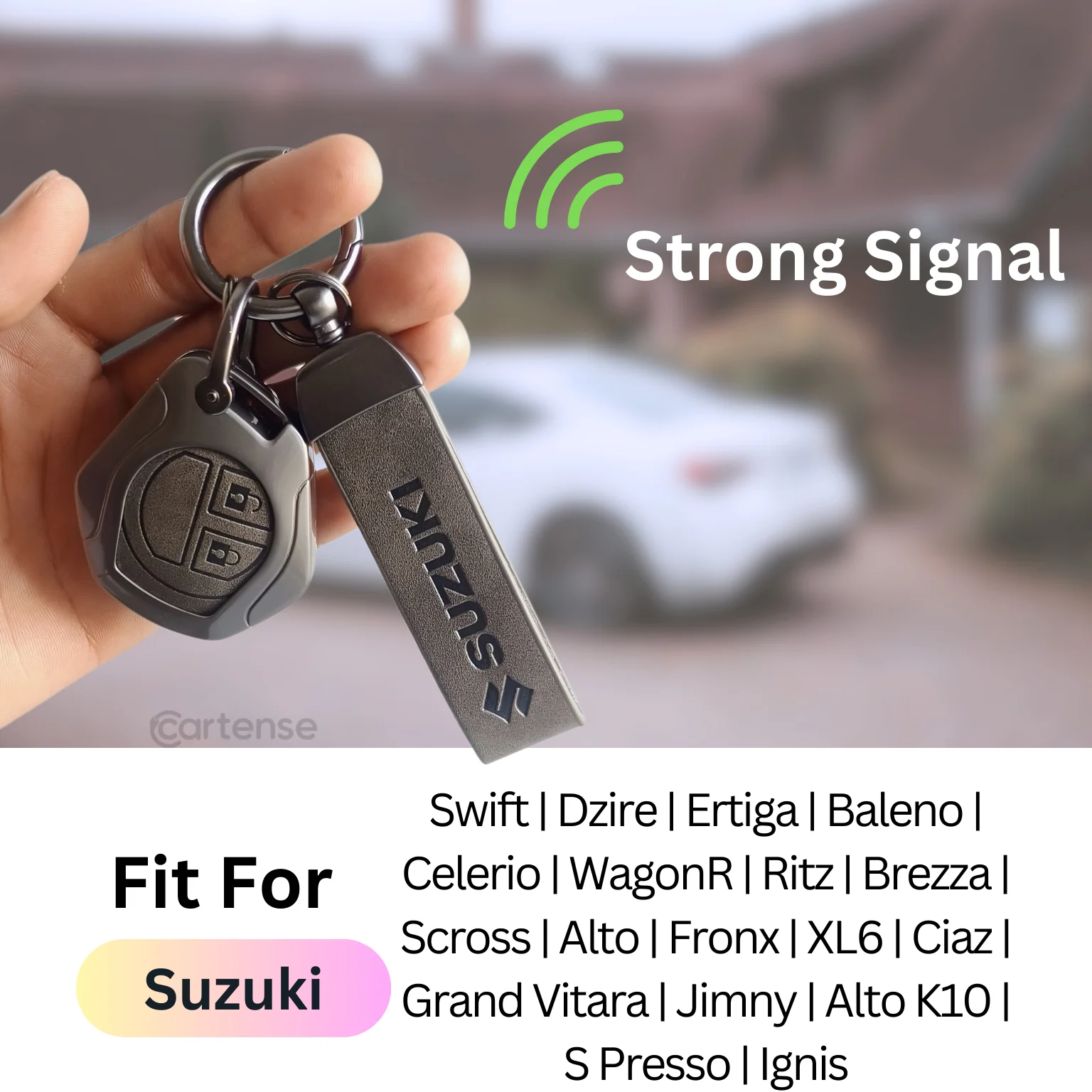 Metal Leather Key Cover for Suzuki Swift, Dzire, Ertiga, Baleno, Celerio, WagonR, Ritz, Brezza, Scross, Alto, Fronx, XL6, Ciaz, Grand Vitara, Jimny, Alto K10, S Presso, Ignis |for Toyoto Rumion, Hyryder, Urben Cruiser, Galanza | 2 Button Key - Image 3