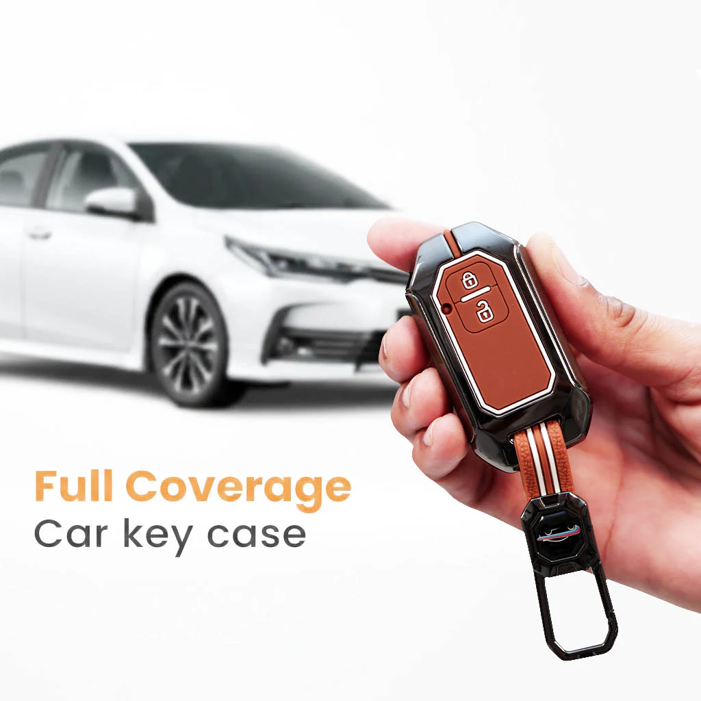 Metal Silicon Key Cover With Zinc Alloy For Suzuki Baleno, Swift, Ertiga, XL6, DZire, Fronx, Scross, Celerio, Ciaz, Brezza, Grand Vitara, Jimny, Ignis - 2 Button Smart Key - 360° Shock-Proof Protection For Suzuki - (Biscuit Brown) - Image 3
