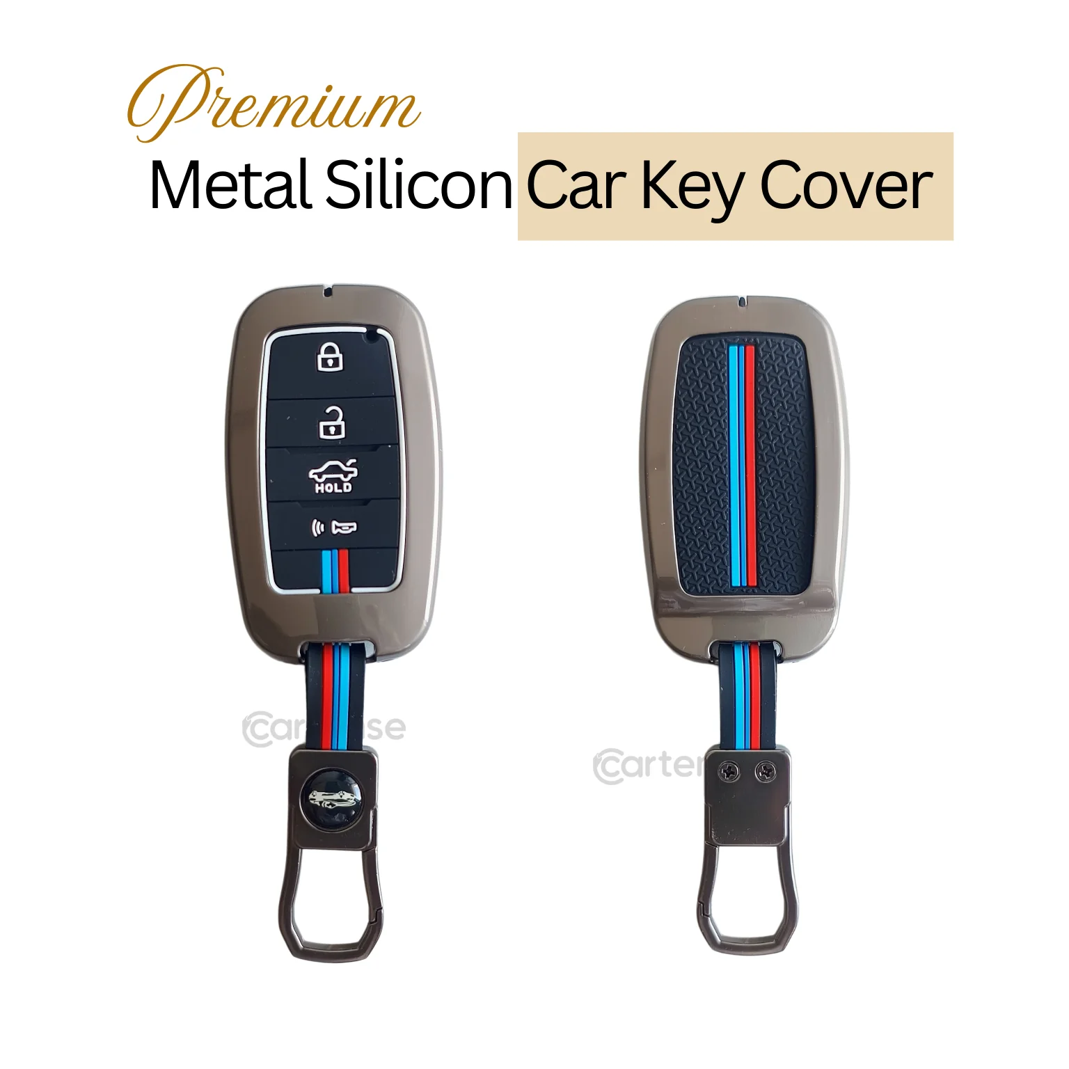 Metal Silicon Car Key Cover Compatible With Kia Seltos, Sonet, Carens | Push Start Only Key - Image 3