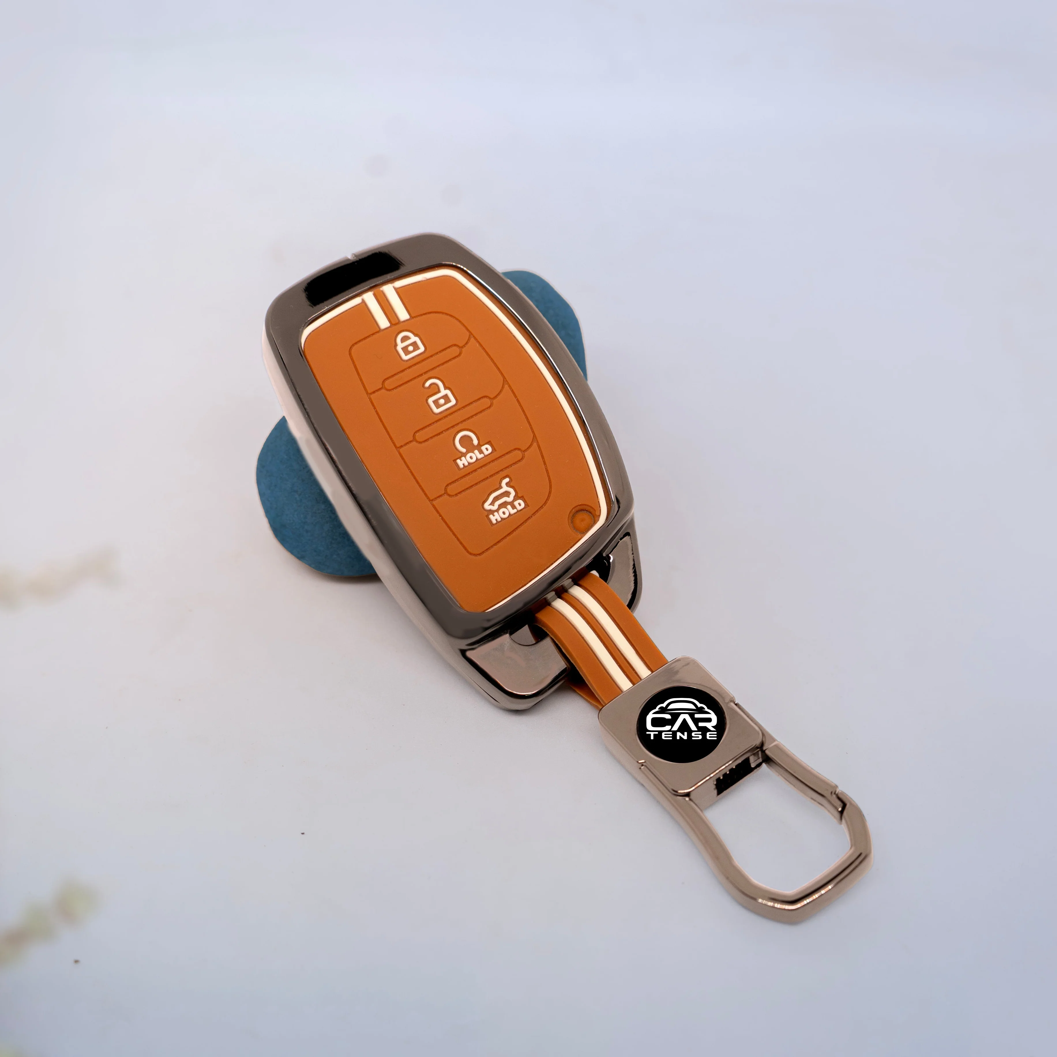 Zinc Alloy Metal Silicon Key Cover Compatible With Hyundai Alcazar, Creta, Tucson | 4 Button Smart Key - Image 3